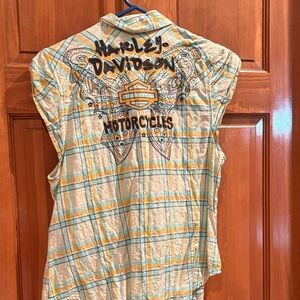 Harley-Davidson Tan and Blue Plaid Shirt